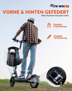E-Scooter mit Straßenzulassung, 10 Zoll, bis 40 km, Vierfachfederung, Blinker, App, Dualbremse – Bild 4